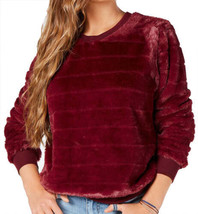CRAVE FAME Juniors Faux Fur Stripe Sweatshirt Size X-Large Color Burgundy - $28.74