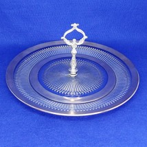 Serving Platter Glass with Silver Trim Ornate Silver Handle Vintage Glas... - £36.36 GBP
