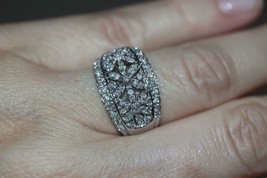 Fine 14K White Gold Diamond Filigree Band Flower Design Ring Size 8 - £619.66 GBP
