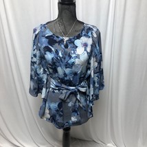 Worthington Blouse Womens Medium Blue Floral Tie in Front or Back Shirt Top - £13.41 GBP