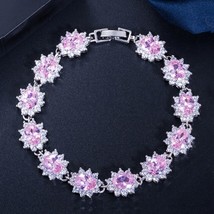 Elegant Silver Plated Light Pink Cluster Flower Shape Big Cubic Zirconia Stone J - £16.53 GBP
