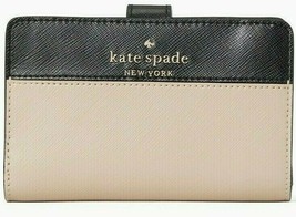 Kate Spade Staci Beige Black Medium Compact Bifold Wallet WLR00124 NWT $189 FS - £55.38 GBP