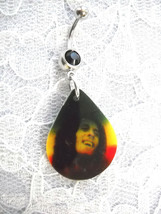 Smiling Bob Marley Pic Droplet Shape Rasta Colors On Black Cz Belly Button Ring - £4.42 GBP
