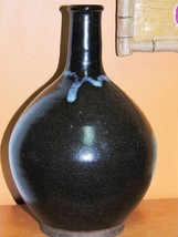 Wine Bottle 10.5&quot; Polychrome Brown &amp; Blue Haresfur Glaze 19th / 20th Har... - $910.78 MXN