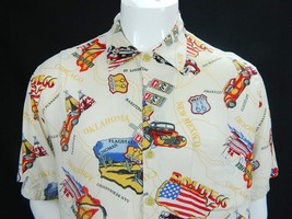 Mens Route 66 Road Map Classic Cars Hawaiian Shirt Button Down Passion I   - $24.70