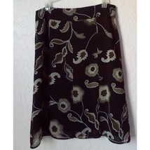 Vintage Lana Lee Canada Dark Brown Floral Skirt A-Line Flowy Lined Women 8  - $14.84