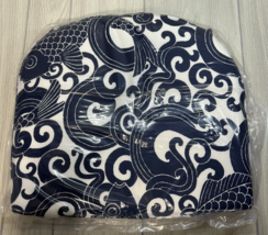 4 PACK LOVTEX Chair Cushions Indoor / Outdoor Dining Chairs Navy Koi Wav... - $54.52