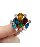 Vintage Art Deco Multi Colored Stone Cluster Earrings Screwback 1.5”x1.5” - $23.35