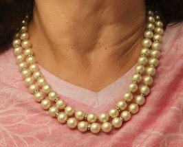 Vintage Faux Pearl Double-Strand Goldtone Necklace - £14.89 GBP