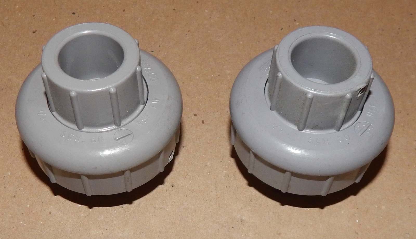 PVC Unions Grey 1/2" SCH 80 GSR Slips 2 each Seal O-Ring 150 psi Lead-Free 134O