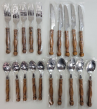 Vtg 5 Setting Lifetime Cutlery Old Homestead Wood Handle Stainless Flatware 20+ - £23.36 GBP