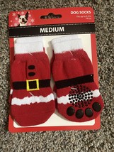 DOG SOCKS SANTA SUIT RED &amp; WHITE NONSLIP  FITS UP TO 5.5 IN MEDIUM SIMPL... - $6.93