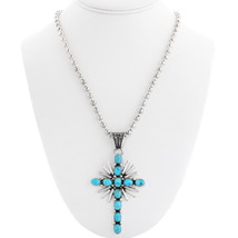 Navajo Sterling Silver Turquoise Cross Crucifix Pendant Necklace, Garrison Boyd - £192.83 GBP