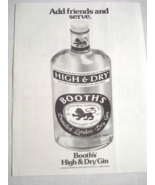 1976 Ad Booth&#39;s Distilled High &amp; Dry Gin Add Friends and Serve - $10.95 CAD