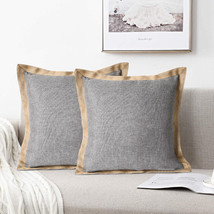 HIG Set of 2 Throw Pillow Covers Farmhouse Burlap Trimmed Cushion Cover 20 X 20 - £13.57 GBP