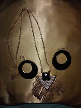 Black &amp; Gold Statement Jewelry Set – Bold Pendant Necklace + Earrings - $20.00