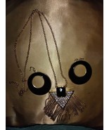 Black &amp; Gold Statement Jewelry Set – Bold Pendant Necklace + Earrings - $27.38 CAD