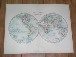 1907 Antique Map Of The World Globes America Asia Africa Europe Australia - £30.01 GBP