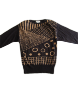 Vintage TJW Mervyn&#39;s Sweater Sz Medium Geometric Abstract Black Gold Met... - $353.57 MXN