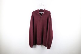 Vtg Eddie Bauer Mens 2XL Distressed Cotton Ribbed Knit Half Zip Pullover Sweater - £39.52 GBP