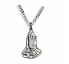 Pewter Serenity Prayer Hands Pendant Medal Necklace And Chain - £31.31 GBP