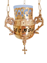5 1/2&quot; Greek Orthodox Brass Hanging Wall Vigil Oil Lamp &amp; Glass with Cha... - £26.08 GBP