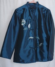 Henhi Blue Silk Jacket 5 Button Front Size Lg #8434 - $13.50