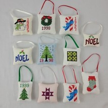 Hand Embroidered Ornament Set 11 XMAS Pillows 3D Finished X Stitch Mini ... - £33.70 GBP