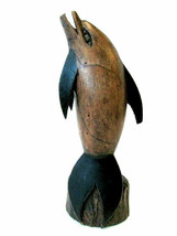 Handcrafted Brown Wooden Dolphin Porpoise Statue Figure 8.5&quot; Carved Stained - $26.00