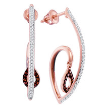 10kt Rose Gold Womens Round Red Color Enhanced Diamond Teardrop Dangle Earrings - £399.67 GBP