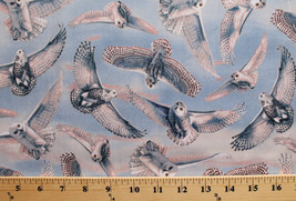 Cotton White Snowy Owls Arctic Owl Winter Sky Blue Fabric Print BTY D771.29 - £24.77 GBP