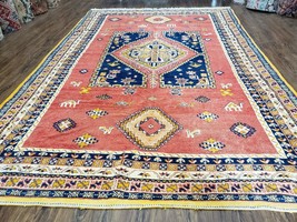 Vintage Moroccan Rug 6.6 x 9.8 ft Tribal Bohemian Wool Carpet Handmade Red Blue - £1,155.33 GBP