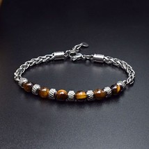 Bracelet homme for men stainless steel stone beaded bracelets adjustable women p - £12.04 GBP