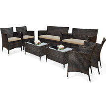 8PCS Patio Rattan Sofa Set Outdoor Patio PE Cushioned Couch Wicker Furniture - £389.65 GBP