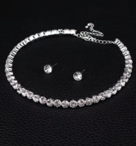 Luxury Round Crystal Jewelry Set for Women Charm Silver Color Bracelet S... - $14.83