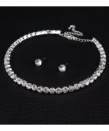 Luxury Round Crystal Jewelry Set for Women Charm Silver Color Bracelet S... - £11.84 GBP