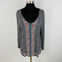 J Jill Shirt Top Floral Bohemian Print Long Sleeve Rayon Blend Womens L - £15.26 GBP