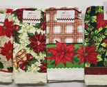 Set of 4 Different Printed Towels (15&quot;x25&quot;) CHRISTMAS POINSETTIA FLOWERS... - £13.24 GBP