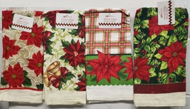 Set of 4 Different Printed Towels (15&quot;x25&quot;) CHRISTMAS POINSETTIA FLOWERS... - $16.82