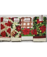 Set of 4 Different Printed Towels (15&quot;x25&quot;) CHRISTMAS POINSETTIA FLOWERS... - £13.29 GBP