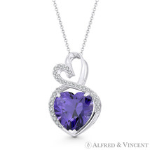 Double-Heart Simulated Amethyst Cubic Zirconia CZ Pave Pendant in 14k White Gold - £131.96 GBP+