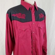 High Noon Western Shirt XL Embroidered Maroon Black Snap Cowboy Rockabil... - $31.99