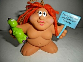 Russ Berrie Chubby Naked Troll "Birthday" Yarn Hair Figure Dino 3" Plastic Humor - $10.34