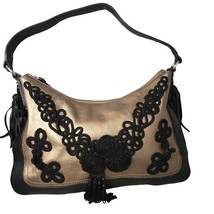Frosting by Mary Norton Leather PURSE Gold Black Fringe Embroidered Meta... - £18.26 GBP