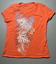 Hanes Live Love Color T Shirt Women’s M Orange With White Floral Design - $12.62