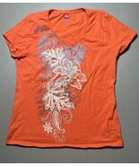 Hanes Live Love Color T Shirt Women’s M Orange With White Floral Design - $231.80 MXN