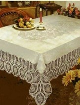 Crochet Vinyl Lace Tablecloth  54 wide X 72&quot; long Oblong Bone/Beige Holiday Sale - £13.91 GBP