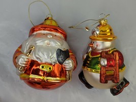 Glass Ornament Fireman Santa Clause Snowman Lot Christmas - $25.95