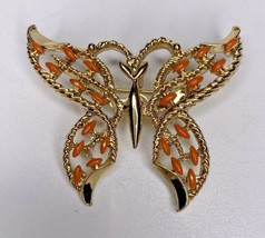 Vintage Gerry&#39;s Gold Toned &amp; Orange Butterfly Brooch Pin Brooch A-8 - £11.94 GBP