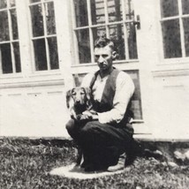 Man With Dog House Old Original Photo BW Vintage Photograph Picture Snap... - $12.78